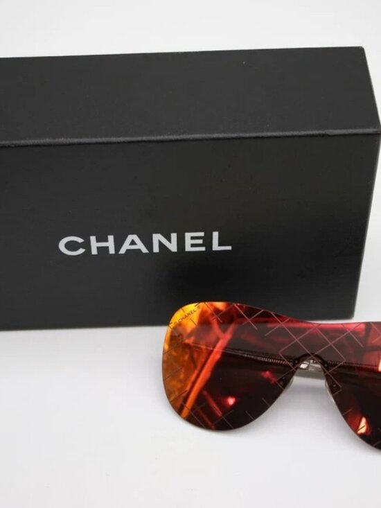 Chanel Silvertone Metal and Red Tinted Shield Sunglasses-71158 main image 9
